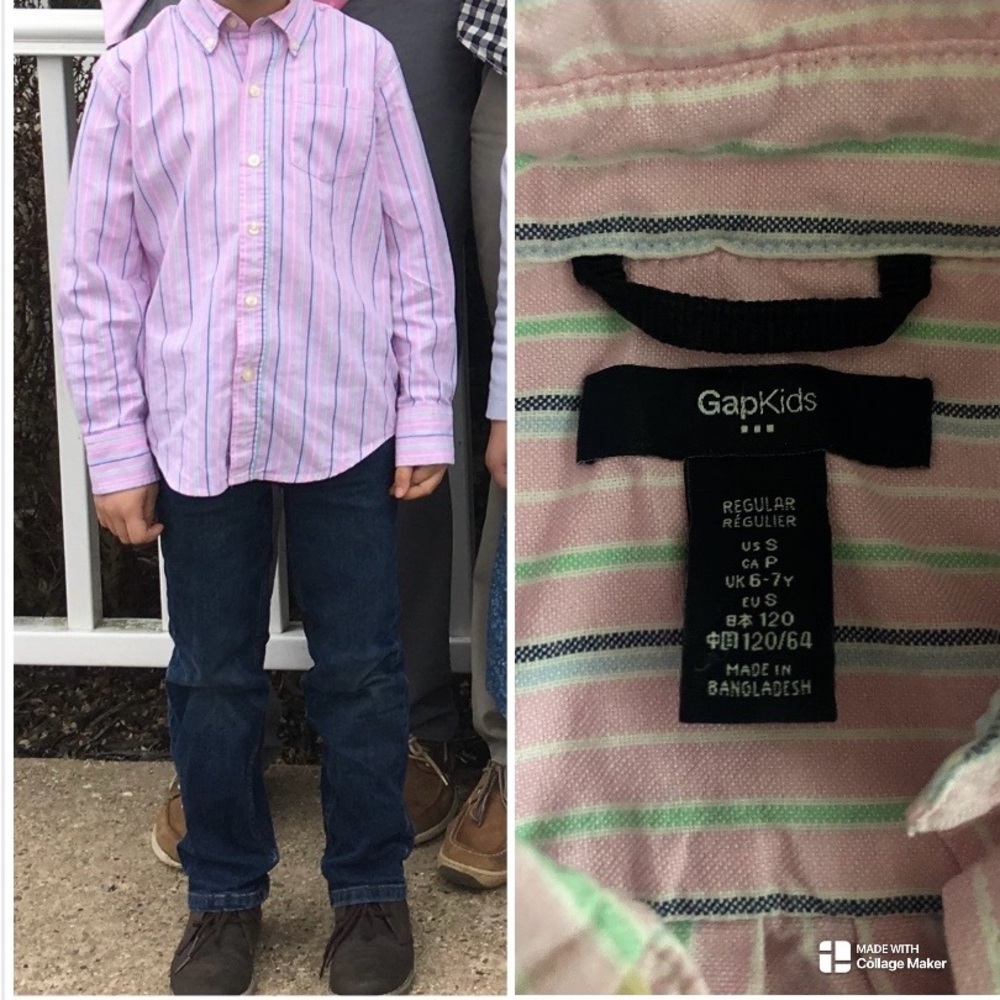 Gap Kids Pink & Green Stripe Long-Sleeve Button-Down Shirt Easter
